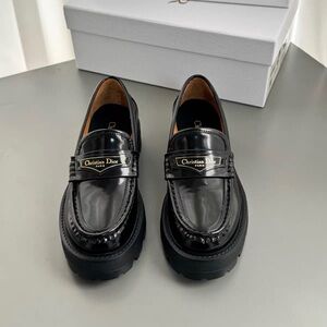 Dior Black Patent Leather Logo Plaque Lug Sole Loafers
